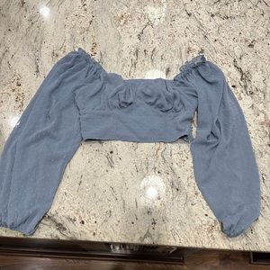 Really Cute SHEIN Puffy Sleeve Cropped Top, Dusty Blue, Size 6.